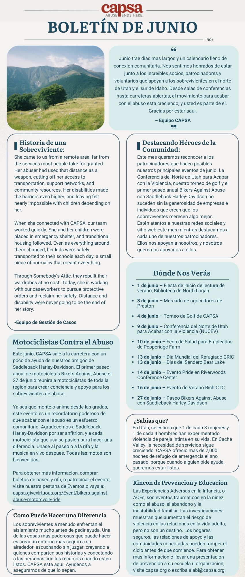 June Newsletter - Spanish