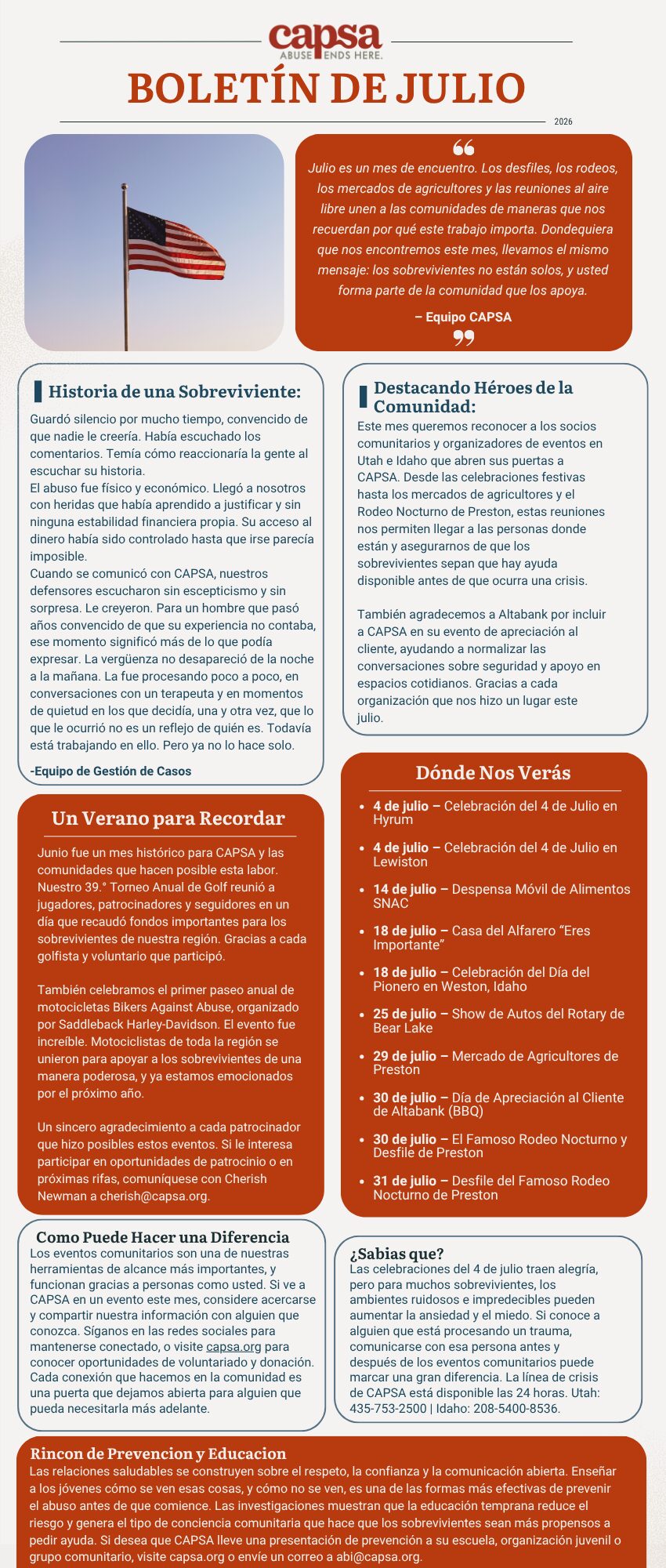 July Newsletter - Spanish