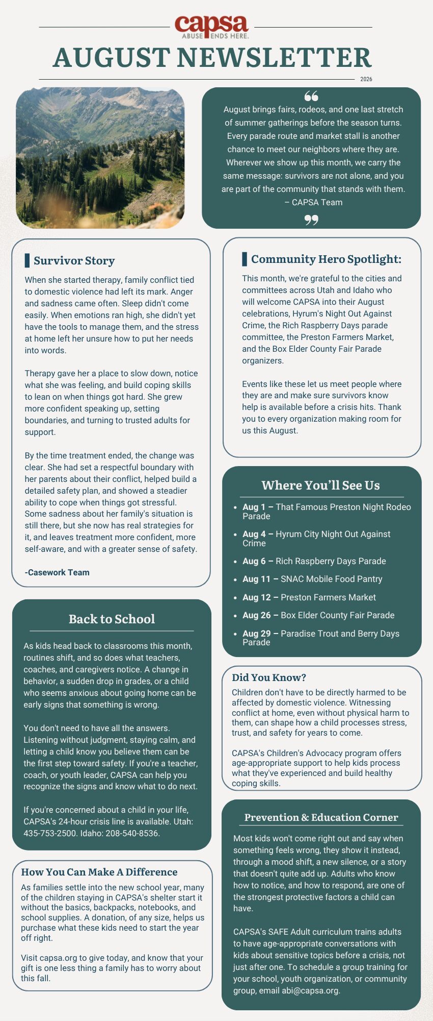 August Newsletter - English