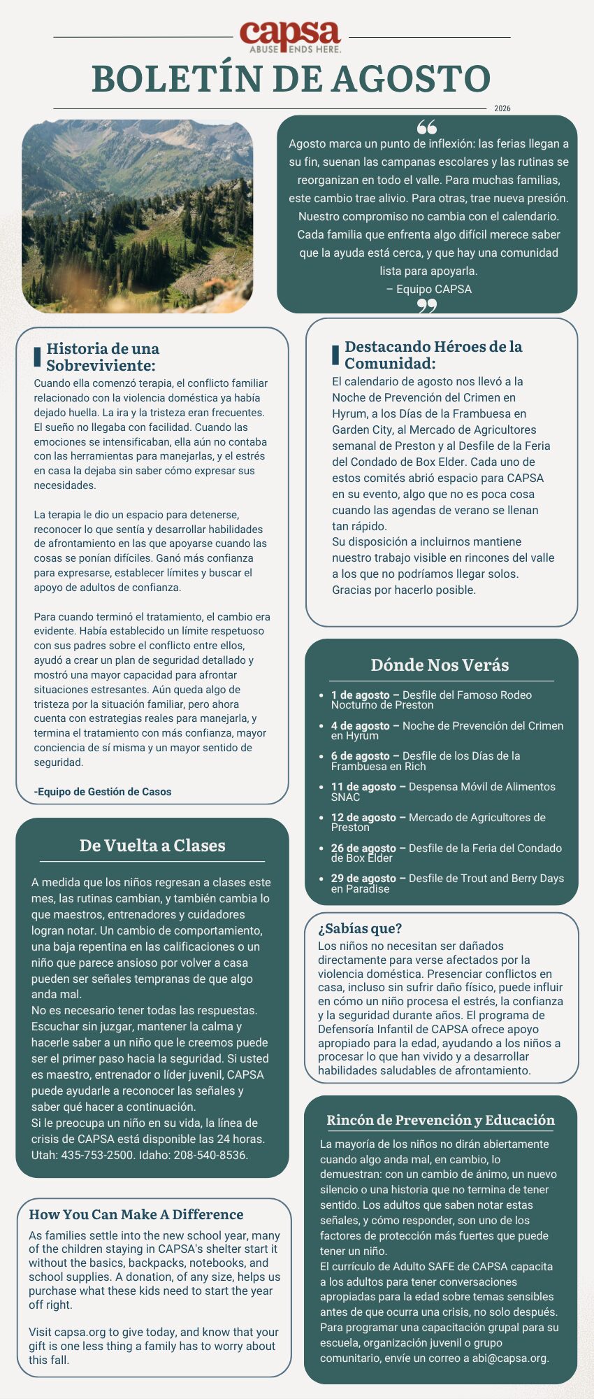 August Newsletter - Spanish