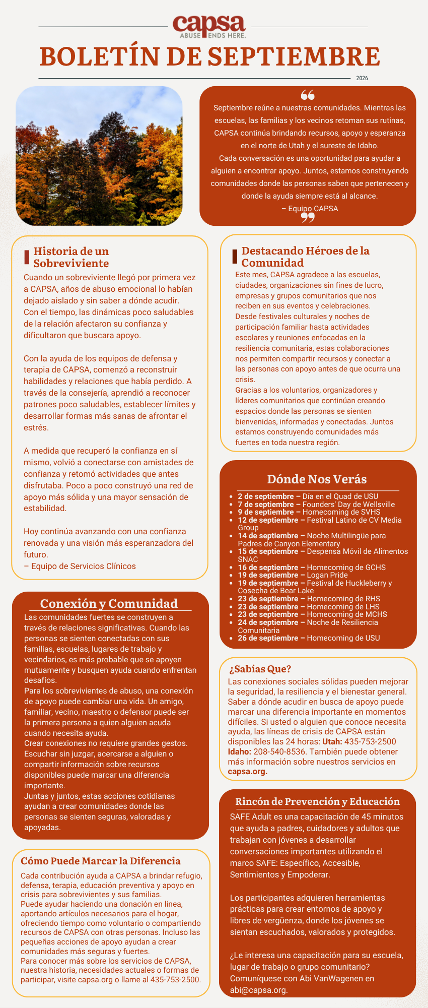 September Newsletter - Spanish